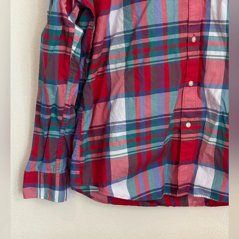 J.Crew Classic Fit Plaid Button-Down Shirt Secret Wash L Cotton Red Green Blue